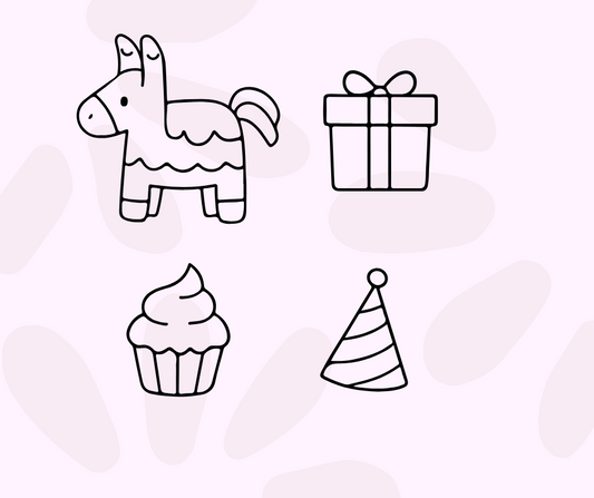 party clipart set with cake balloons gifts and birthday decorations