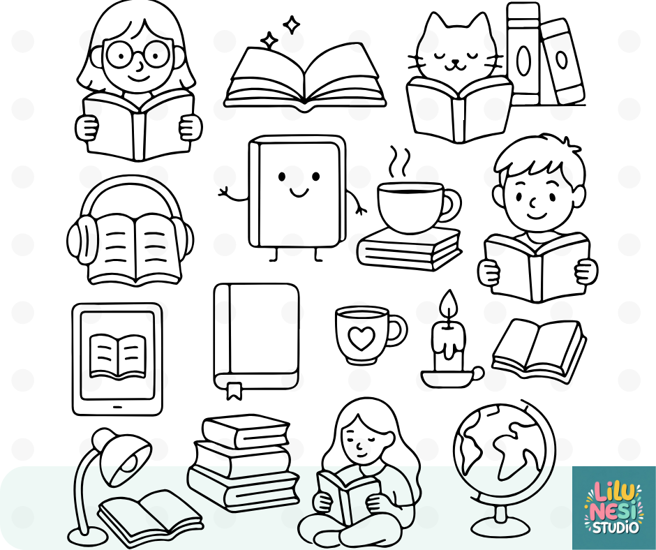 reading and books svg bundle with cozy doodle illustrations