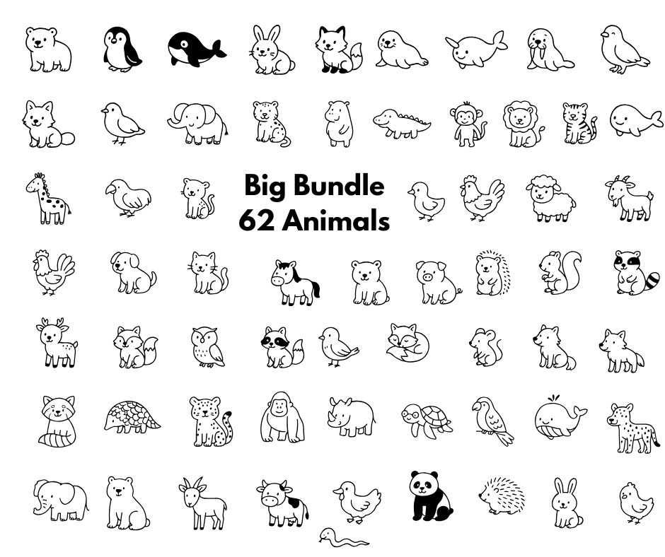 big animal svg bundle with cute doodle animal illustrations for kids crafts