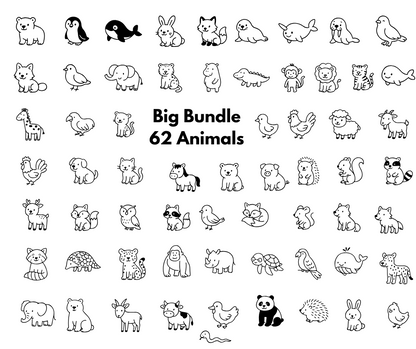 big animal svg bundle with cute doodle animal illustrations for kids crafts