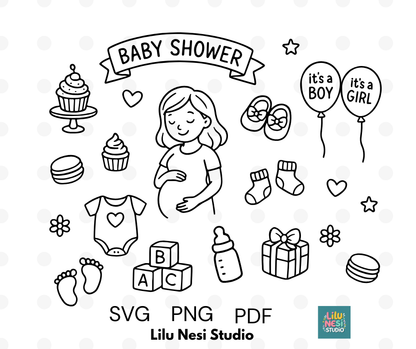 baby shower party svg bundle with cute nursery doodle illustrations