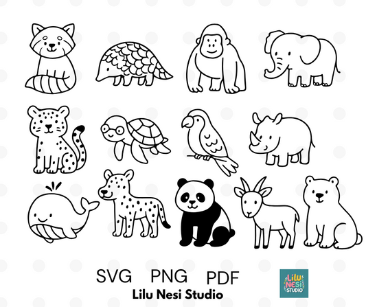 black and white animal clipart set for cricut projects and coloring pages