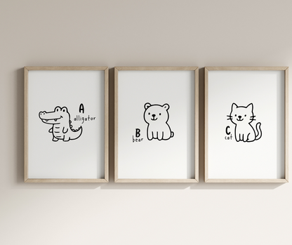 black and white animal alphabet svg files for coloring pages and flashcards