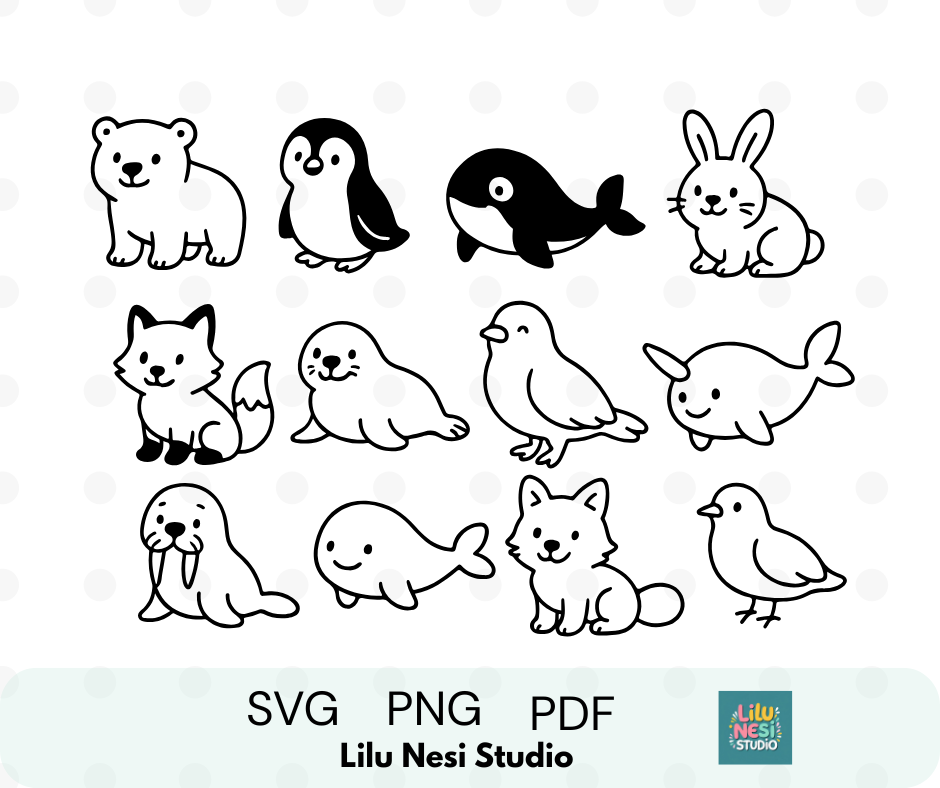 arctic animals svg bundle with cute polar animal illustrations
