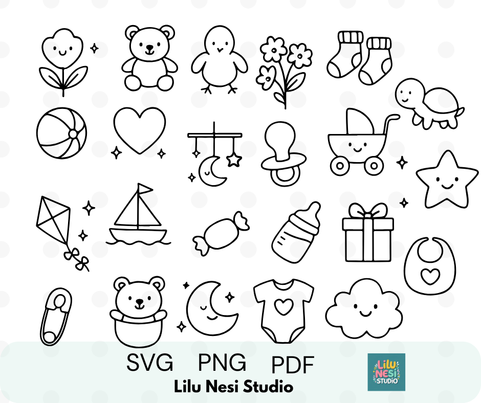 baby icons svg bundle with cute nursery doodle illustrations