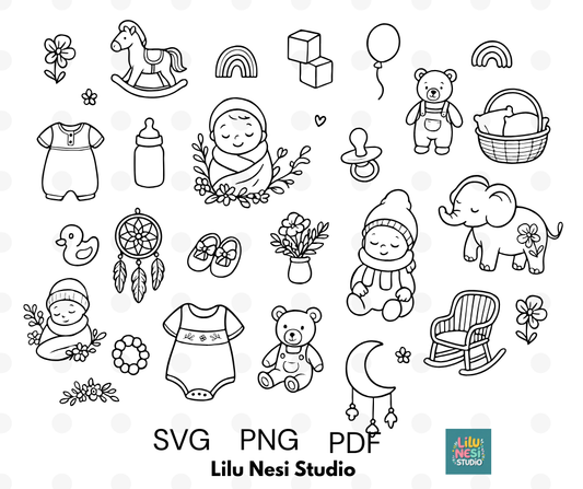 baby nursery svg bundle with cute doodle nursery illustrations