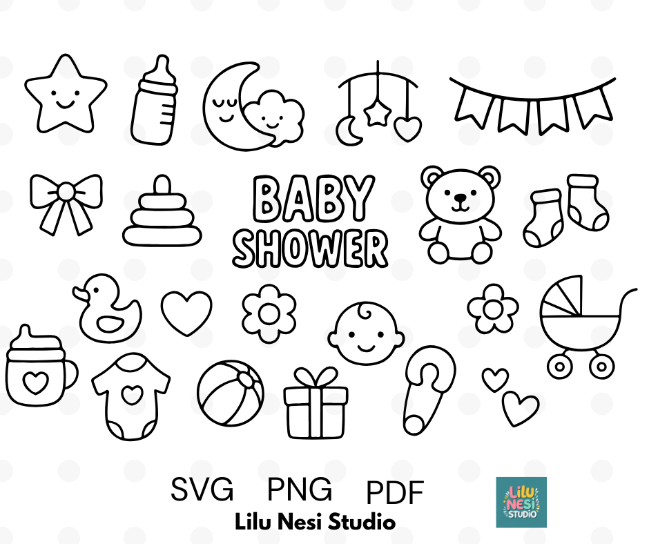 baby shower svg bundle with cute nursery doodle illustrations