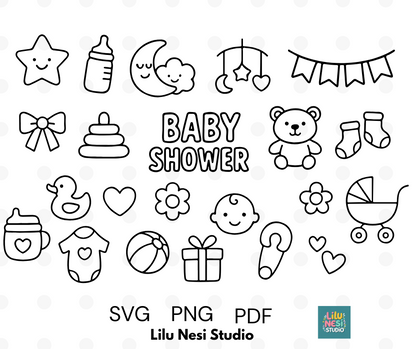 baby shower svg bundle with cute nursery doodle illustrations