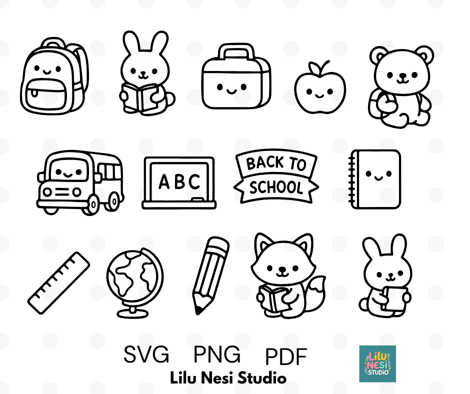 back to school svg bundle with cute classroom doodle illustrations