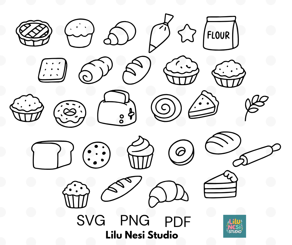 bakery svg bundle with cute bread pastry and cupcake illustrations