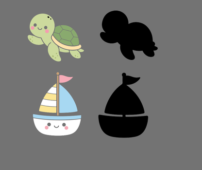 Cute beach-themed PNG clipart collection with pastel ocean elements and adorable characters.