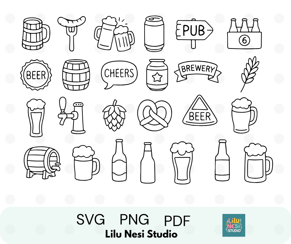beer and brewery svg bundle with pub doodle illustrations