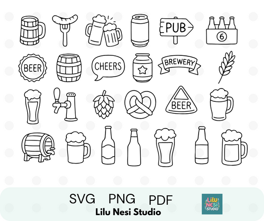 beer and brewery svg bundle with pub doodle illustrations