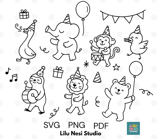 birthday animals svg bundle with cute party animal illustrations