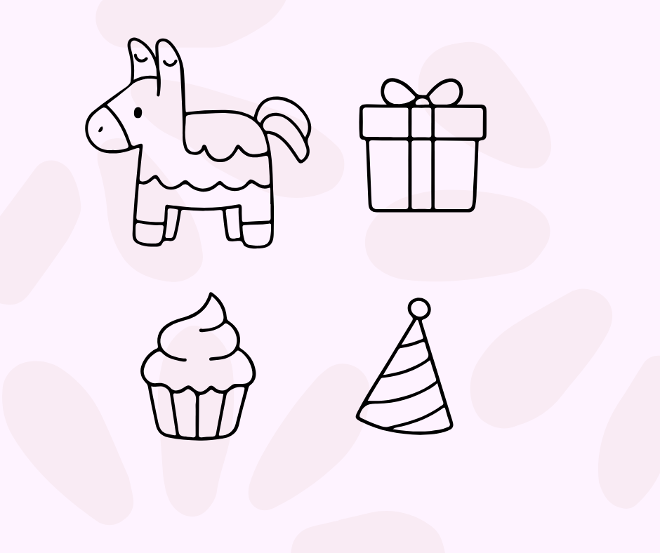 party clipart set with cake balloons gifts and birthday decorations
