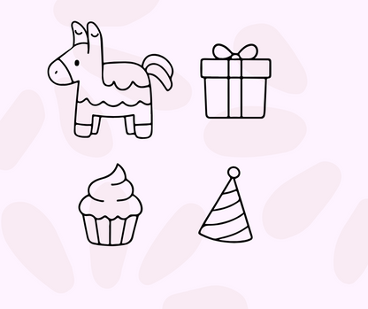 party clipart set with cake balloons gifts and birthday decorations