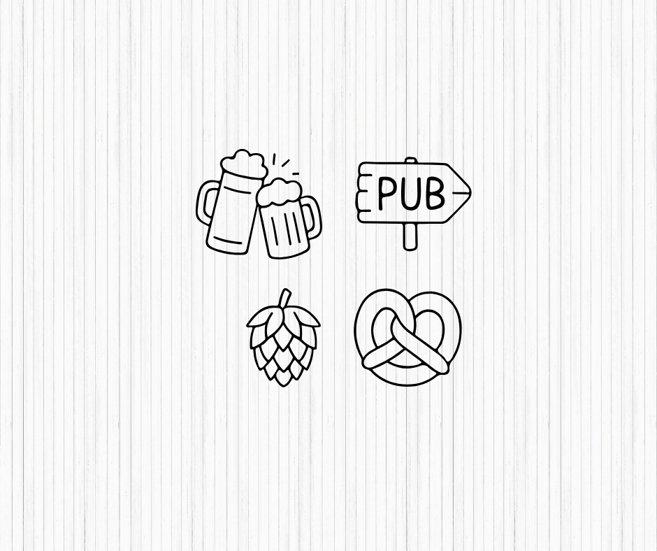 black and white brewery doodles for printable party projects