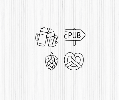 black and white brewery doodles for printable party projects