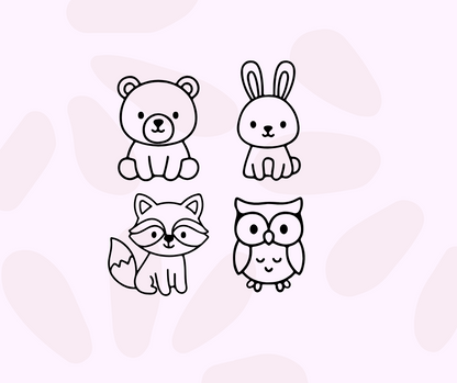 forest animal clipart set with camping tent bear bunny and fox