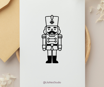 Black nutcracker illustration on a white card with 'LiluNesiStudio' branding.