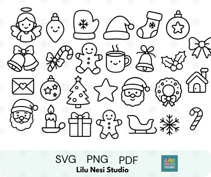 christmas svg bundle with cute holiday doodle illustrations