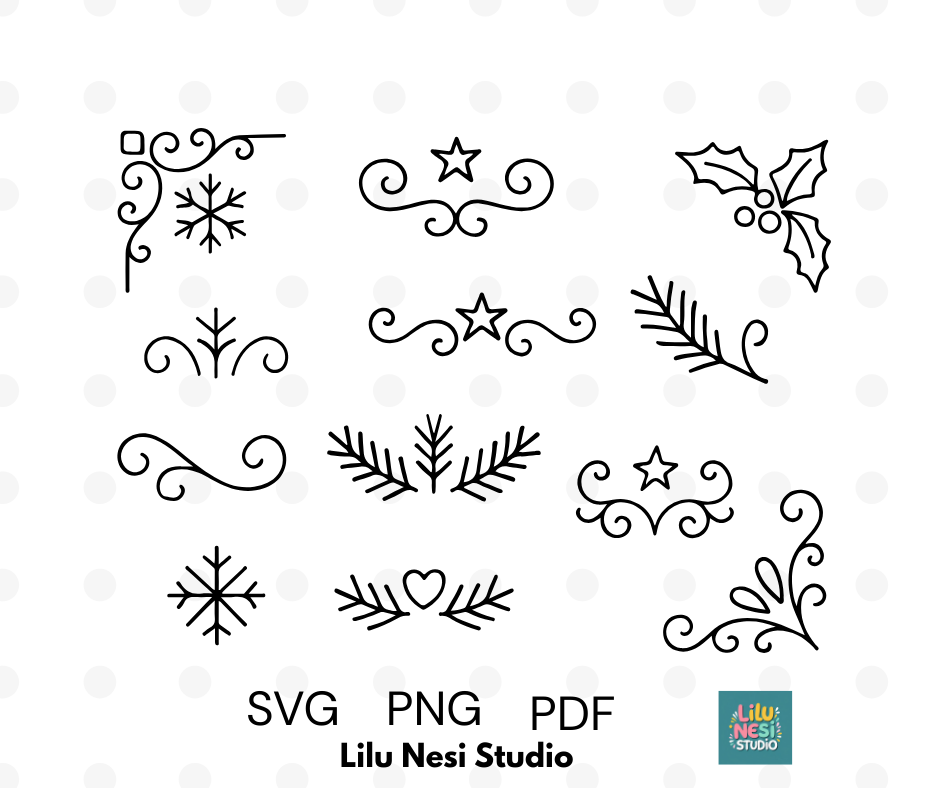 christmas flourishes svg bundle with decorative holiday doodles