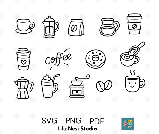 coffee svg bundle with cute café doodle illustrations