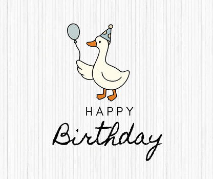 Minimalist goose PNG collection with reading, swimming, singing, party, and family goose illustrations.