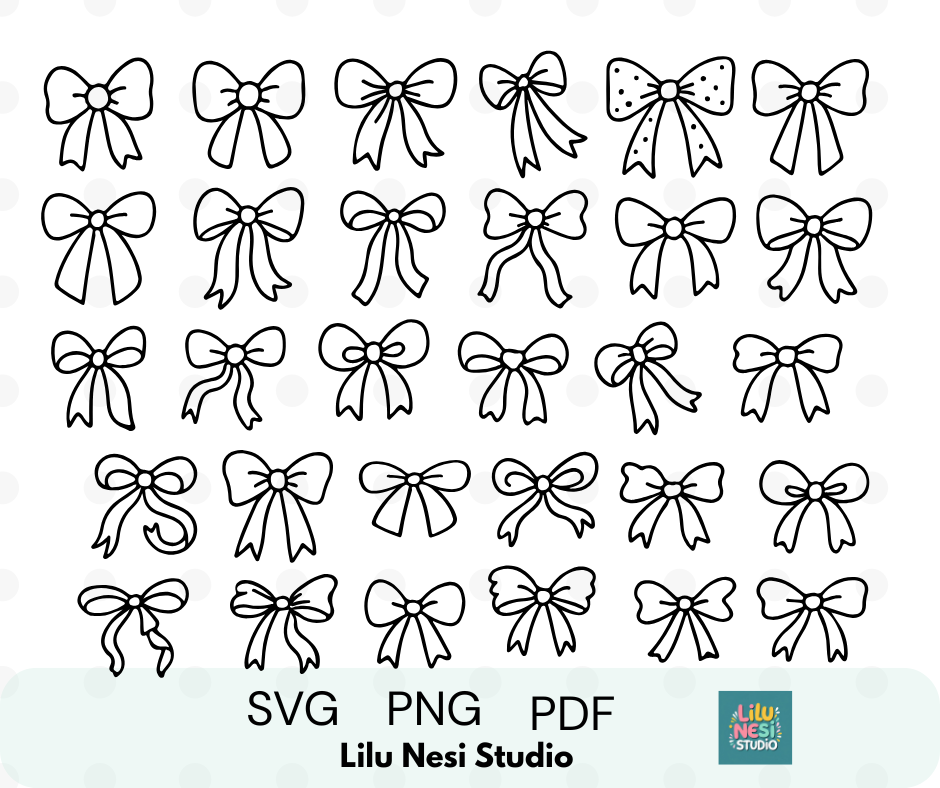 coquette bow svg bundle with feminine ribbon doodle illustrations