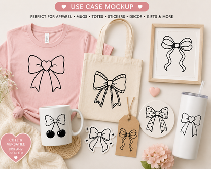 coquette ribbon svg files in minimalist doodle style