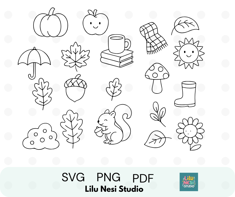 cozy autumn svg bundle with cute fall doodle illustrations
