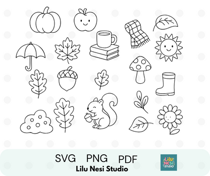 cozy autumn svg bundle with cute fall doodle illustrations