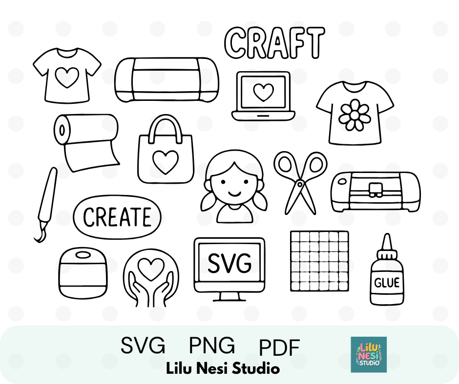 cute crafting svg bundle with cricut and handmade business doodles
