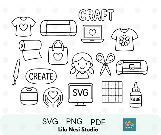 cute crafting svg bundle with cricut and handmade business doodles
