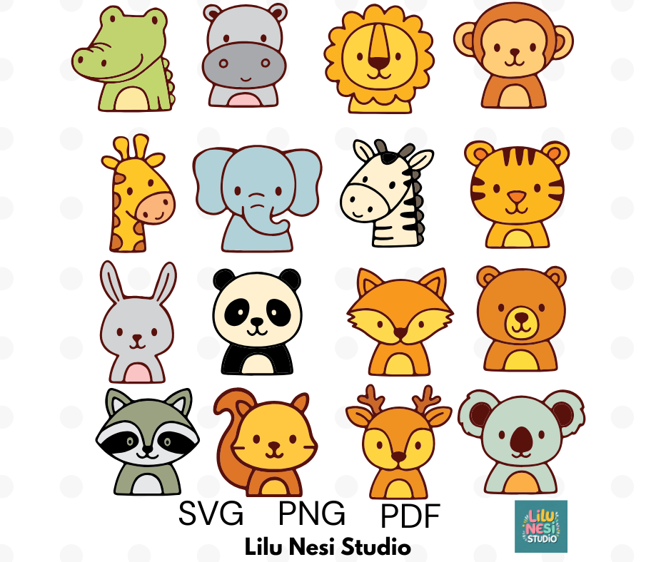colorful animal heads svg bundle for nursery decor and kids crafts