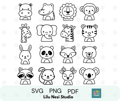 cute animal heads svg bundle for cricut crafts and nursery decor