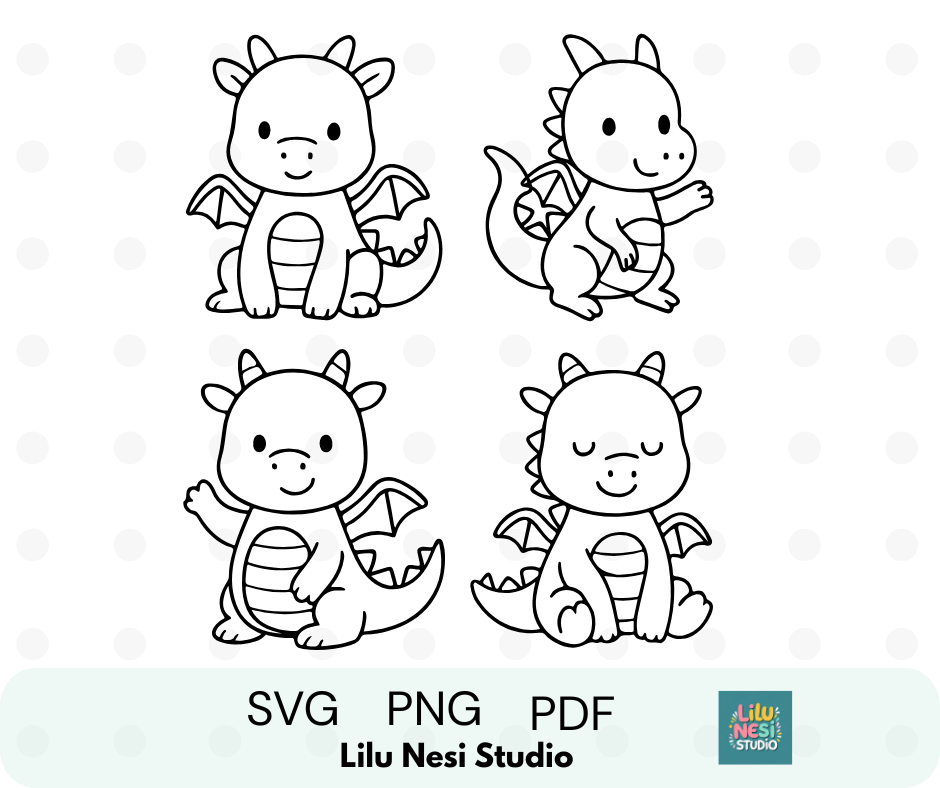 cute baby dragon svg bundle with fantasy doodles
