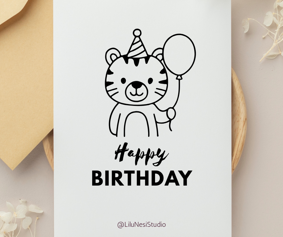 minimalist birthday svg files with kawaii animal doodles
