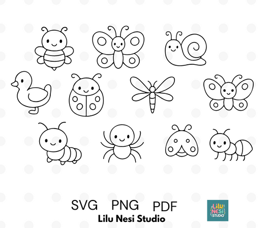 cute bug svg bundle with bees butterflies snails and garden insects
