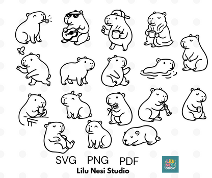 cute capybara svg bundle with playful doodle animal illustrations