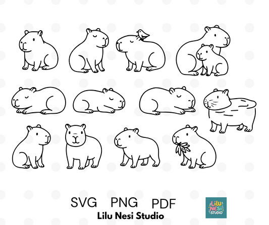 cute capybara svg bundle with peaceful doodle animal illustrations