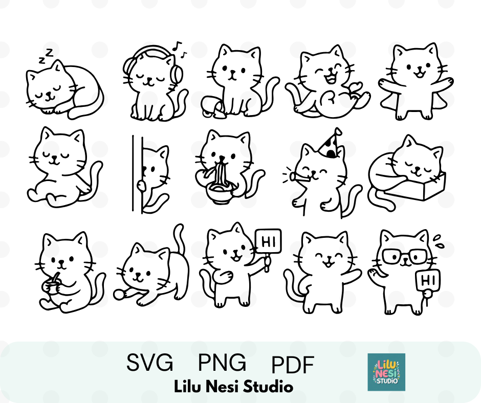 cute cat svg bundle with playful kawaii doodle cats