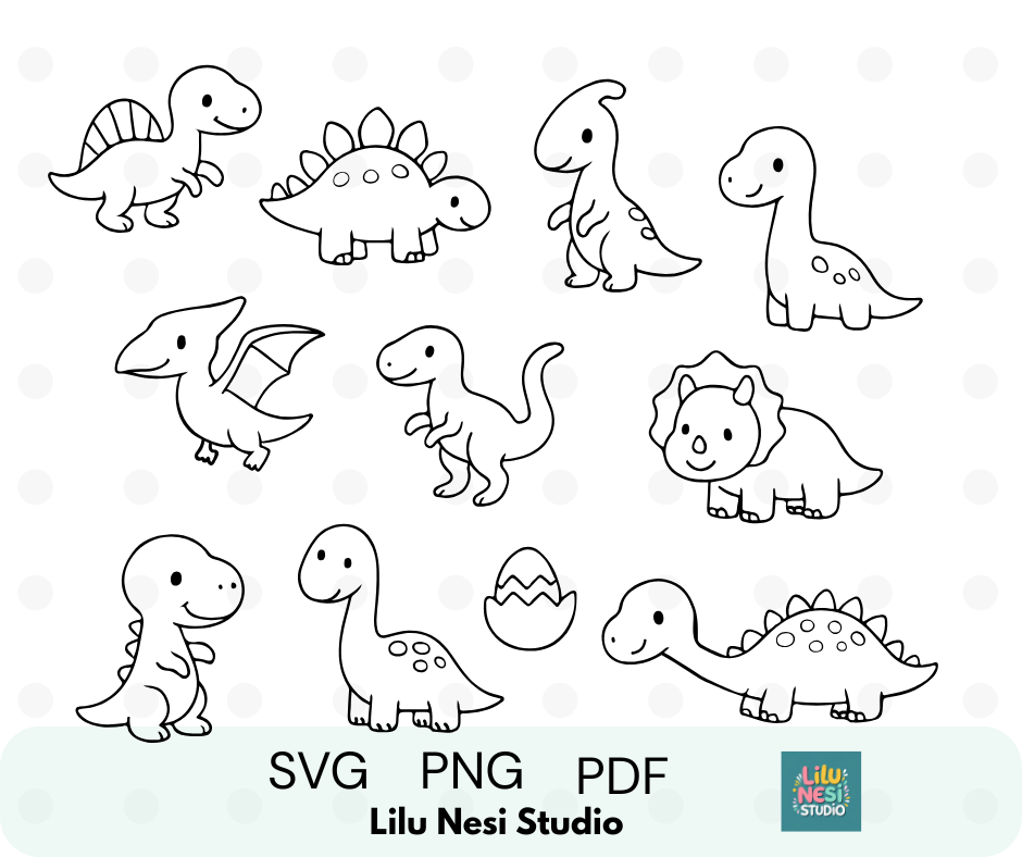 cute dinosaur svg bundle with baby prehistoric doodles
