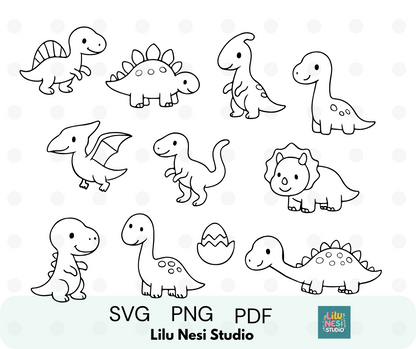 cute dinosaur svg bundle with baby prehistoric doodles
