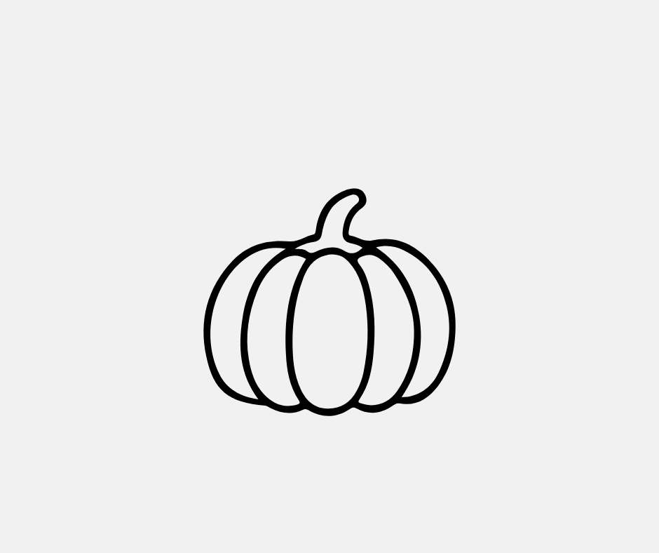 Black line drawing of a pumpkin on a light gray background