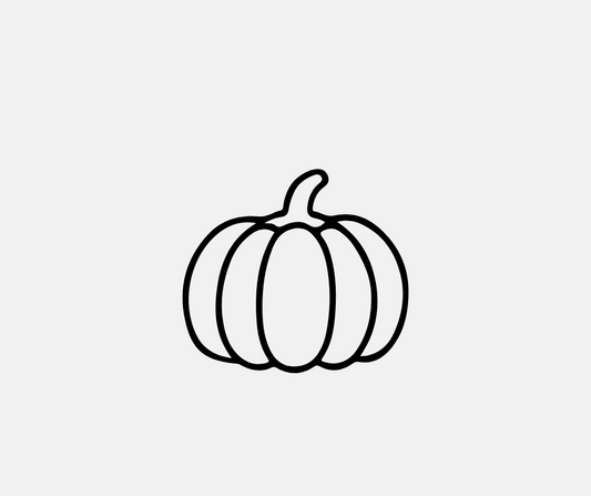 Black line drawing of a pumpkin on a light gray background