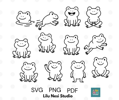 cute frog character svg bundle with playful frog doodles
