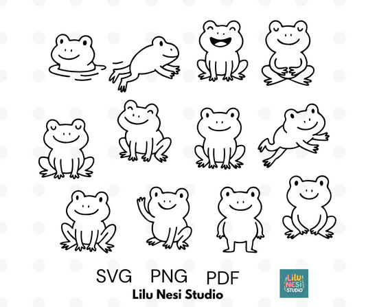 cute frog character svg bundle with playful frog doodles
