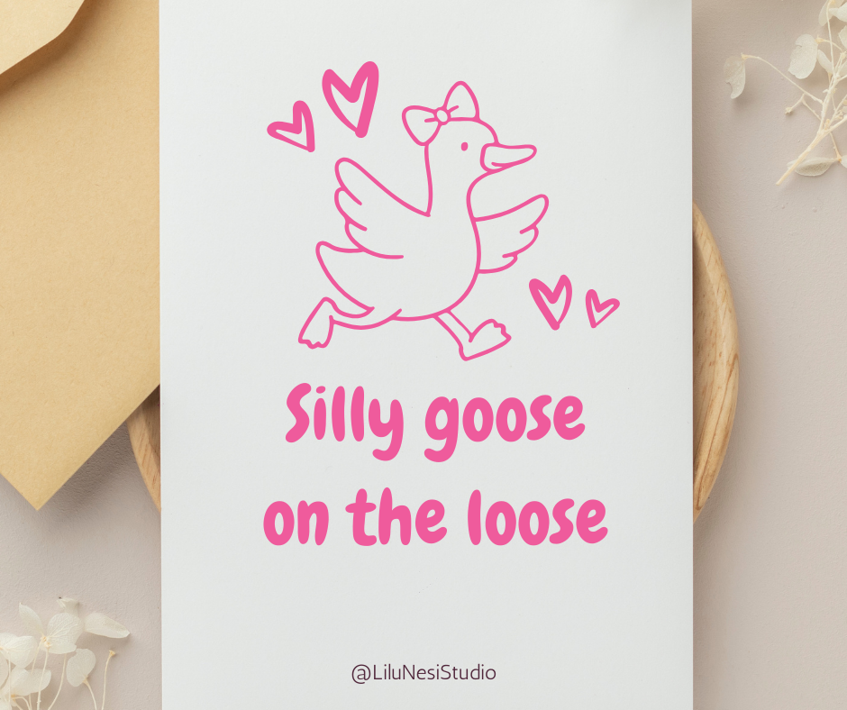 Cute goose clipart collection showing walking, running, dancing, and playful poses.