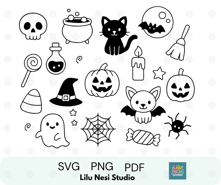 cute halloween svg bundle with ghosts pumpkins and spooky doodles
